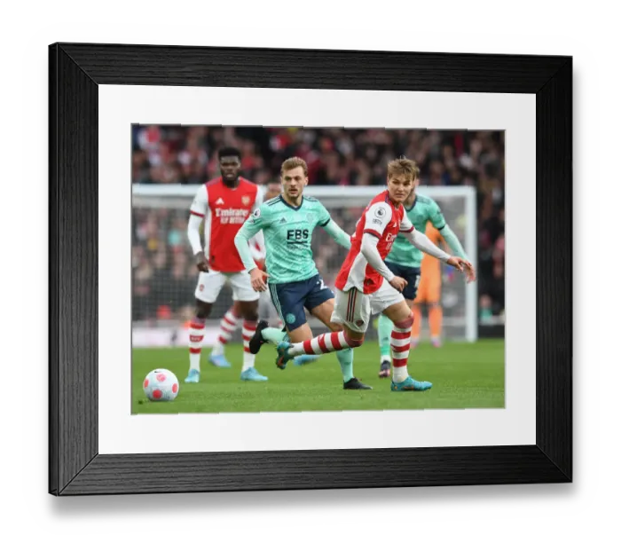 Framed Print : Arsenal vs Leicester City: Martin Odegaard Faces Pressure from Dewsbury-Hall in Premier League Clash Framed Print : Arsenal vs Leicester City: Martin Odegaard Faces Pressure from Dewsbury-Hall in Premier League Clash