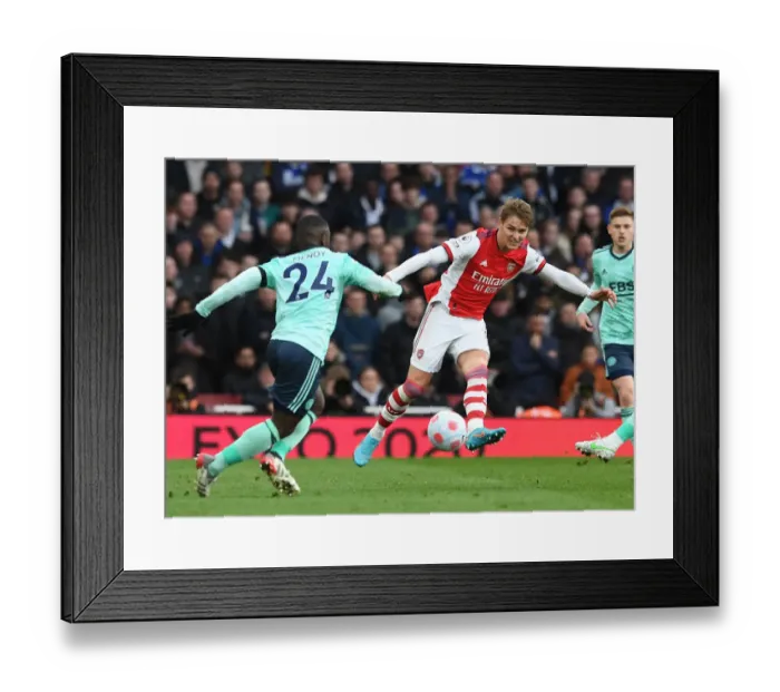 Framed Print : Odegaard vs. Mendy: Intense Rivalry in the Premier League - Arsenal vs. Leicester City