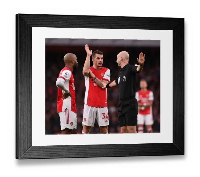Framed Print : Arsenal vs Leicester City: Granit Xhaka's Handball Controversy - Premier League 2021-22