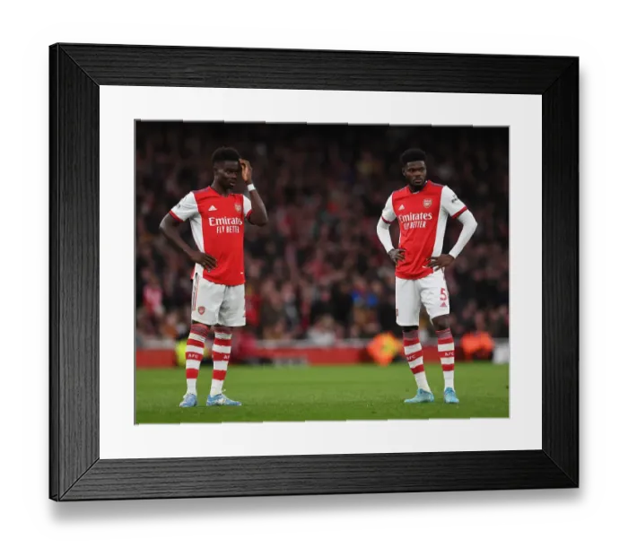 Framed Print : Arsenal's Saka and Partey in Action against Leicester City - Premier League 2021-22