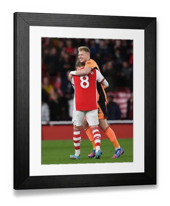 Framed Print : Arsenal's Ramsdale and Odegaard Celebrate Victory Over Leicester City
