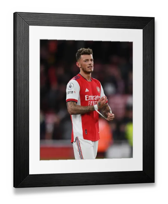 Framed Print : Arsenal's Ben White Post-Match at Emirates Stadium Against Leicester City (Premier League 2021-22)