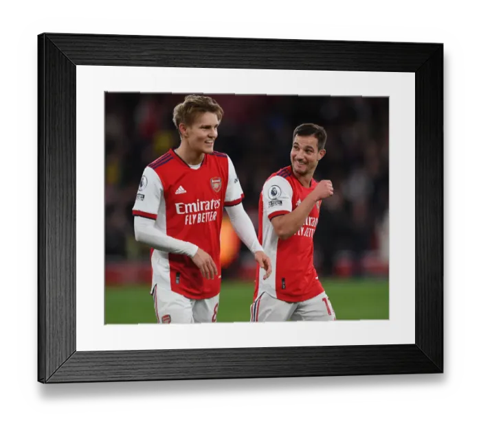 Framed Print : Arsenal: Heartwarming Moment Between Odegaard and Soares After Arsenal vs. Leicester City (2021-22) Framed Print : Arsenal: Heartwarming Moment Between Odegaard and Soares After Arsenal vs. Leicester City (2021-22)