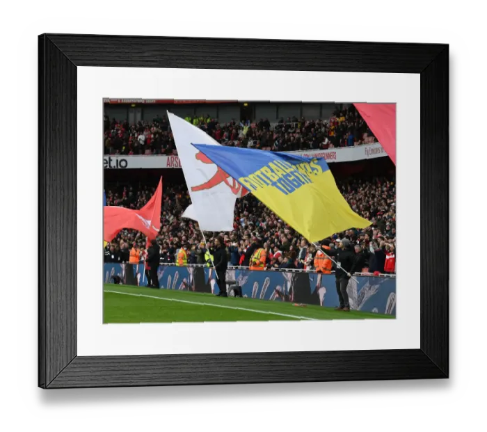 Framed Print : Ukraine Flag Waved at Arsenal vs. Leicester City Premier League Match, Emirates Stadium, London, England (2021-22)