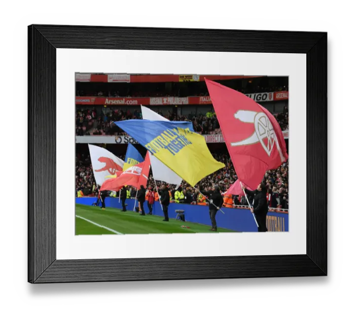 Framed Print : Ukraine Flag Wave: Arsenal vs Leicester City, Premier League, Emirates Stadium