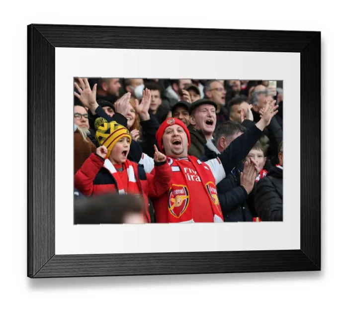 Framed Print : Arsenal vs Leicester City: Fans Celebrate First Goal at Emirates Stadium, Premier League 2021-22