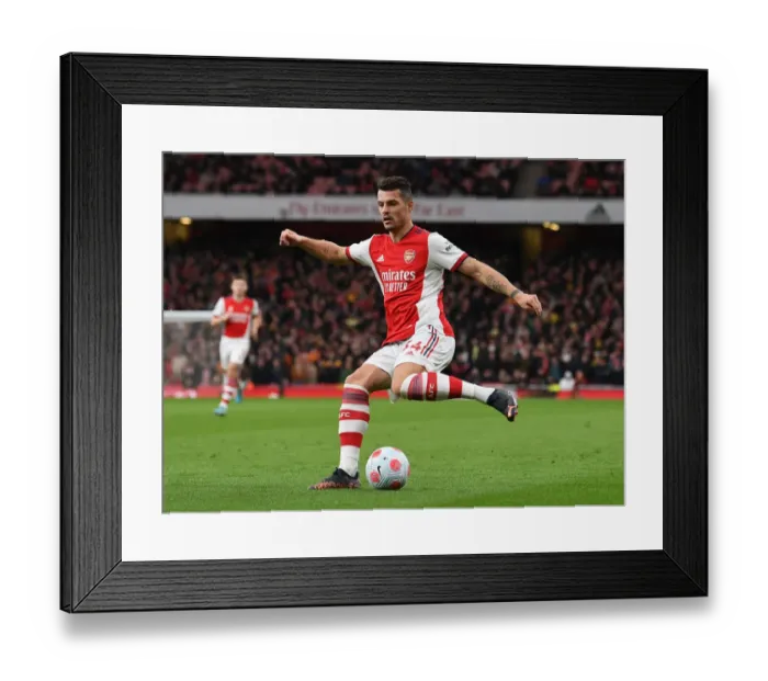 Framed Print : Granit Xhaka: Arsenal Midfielder in Action against Leicester City, Premier League 2021-22