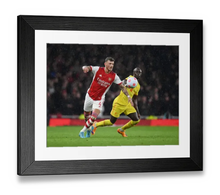 Framed Print : Arsenal vs. Liverpool: Clash of Titans - Ben White vs. Sadio Mane Framed Print : Arsenal vs. Liverpool: Clash of Titans - Ben White vs. Sadio Mane