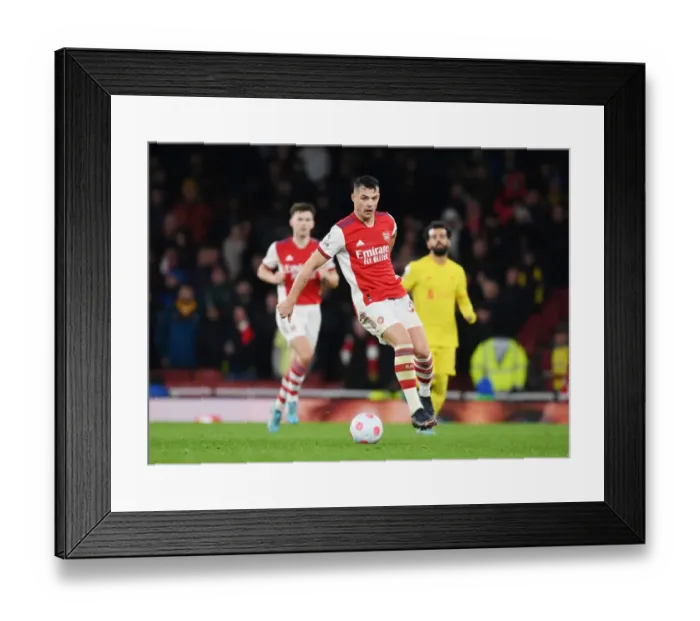 Framed Print : Granit Xhaka: Arsenal's Midfield Maestro in Action Against Liverpool, Premier League 2021-22