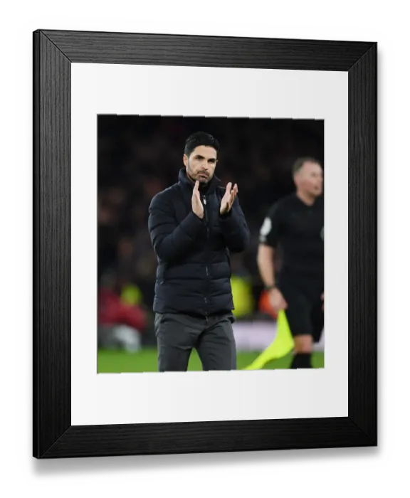 Framed Print : Mikel Arteta Applauding Arsenal Fans After Arsenal vs. Liverpool Match, Premier League 2021-22