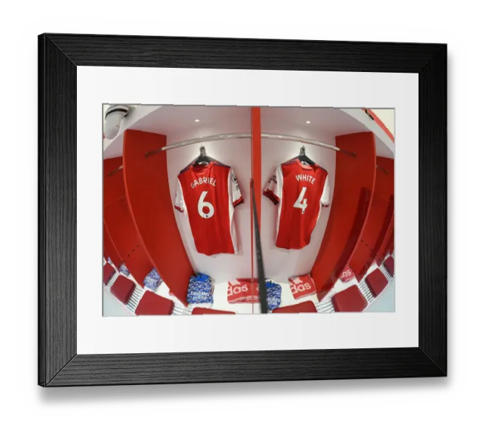 Framed Print : Arsenal Changing Room: Gabriel and Ben White Gear Up for Arsenal vs. Liverpool (Premier League, 2021-22) Framed Print : Arsenal Changing Room: Gabriel and Ben White Gear Up for Arsenal vs. Liverpool (Premier League, 2021-22)