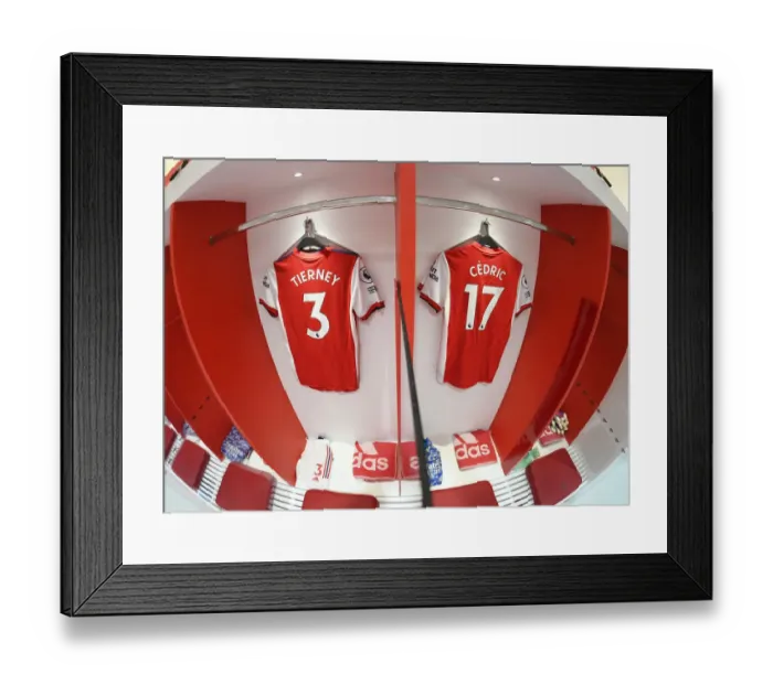 Framed Print : Arsenal Changing Room: Kieran Tierney and Cedric's Shirts Before Arsenal vs. Liverpool (2021-22) Framed Print : Arsenal Changing Room: Kieran Tierney and Cedric's Shirts Before Arsenal vs. Liverpool (2021-22)