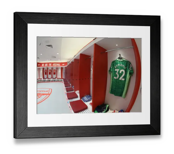 Framed Print : Arsenal vs Liverpool: Aaron Ramsdale's Empty Jersey in Arsenal Dressing Room (Premier League 2021-22)