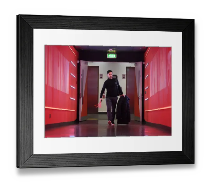Framed Print : Mikel Arteta Arrives at Emirates Stadium Ahead of Arsenal vs Liverpool Premier League Clash (2021-22)