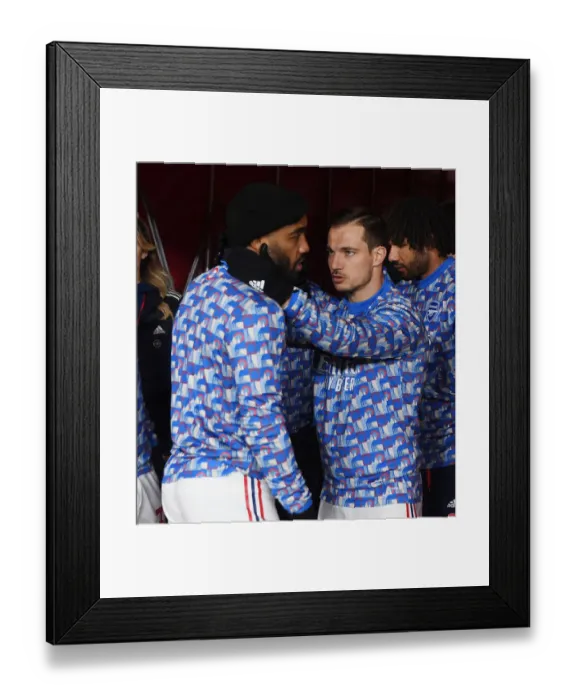 Framed Print : Arsenal vs Liverpool: Lacazette and Cedric Pre-Match Moment, Emirates Stadium, Premier League 2021-22