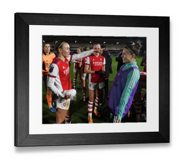 Framed Print : Arsenal Women's FA Cup Triumph: Caitlin Foord and Steph Catley Celebrate Quarterfinal Victory
