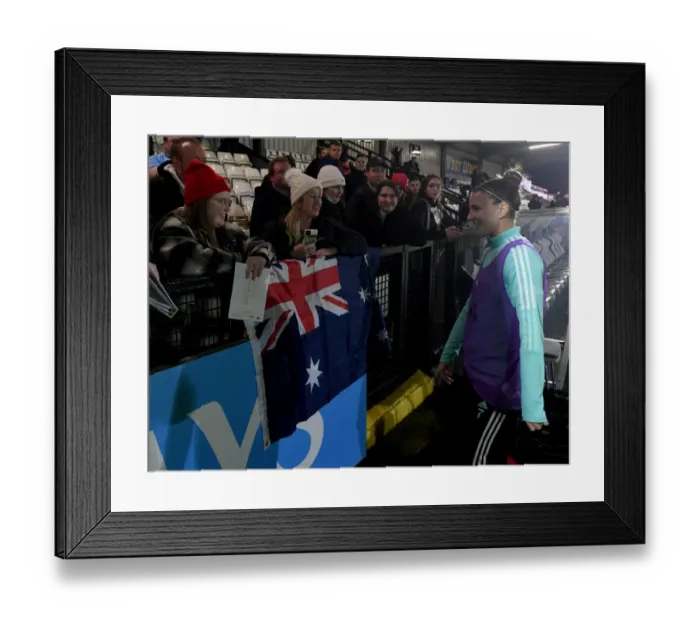 Framed Print : Arsenal's Steph Catley Celebrates FA Cup Quarterfinal Victory with Australian Fans Framed Print : Arsenal's Steph Catley Celebrates FA Cup Quarterfinal Victory with Australian Fans