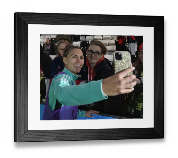 Framed Print : Arsenal's Steph Catley and Excited Fan Share Unforgettable Selfie Moment after FA Cup Quarterfinal Match Framed Print : Arsenal's Steph Catley and Excited Fan Share Unforgettable Selfie Moment after FA Cup Quarterfinal Match