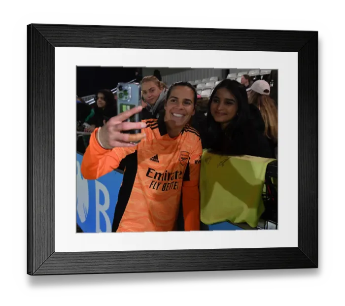 Framed Print : Arsenal Women's FA Cup Quarterfinal: Unforgettable Selfie between Lydia Williams and a Fan Celebrating Victory