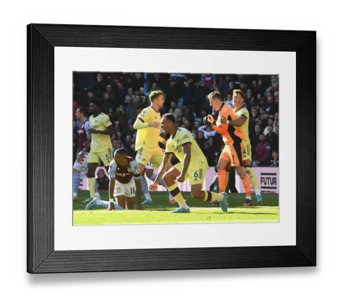 Framed Print : Gabriel's Celebration: Arsenal Secures Win Against Aston Villa in Premier League