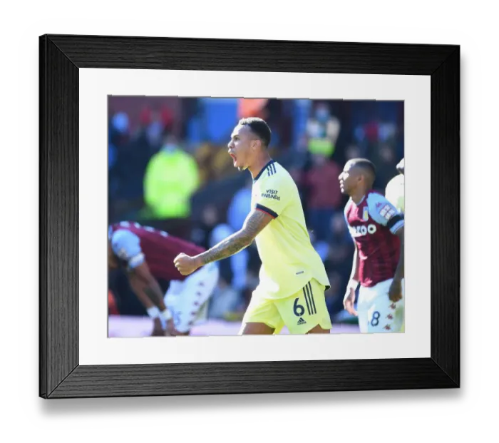 Framed Print : Gabriel's Thrill: Arsenal's Premier League Victory over Aston Villa