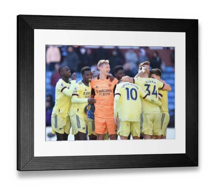 Framed Print : Arsenal's Victory Celebration: Pepe, Nketiah, Leno, Smith Rowe, and Xhaka Rejoice After Beating Aston Villa Framed Print : Arsenal's Victory Celebration: Pepe, Nketiah, Leno, Smith Rowe, and Xhaka Rejoice After Beating Aston Villa