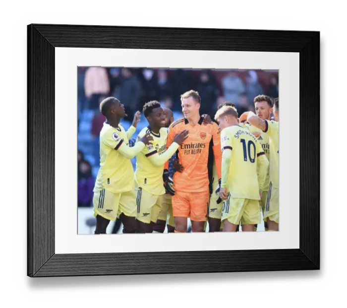 Framed Print : Arsenal's Unforgettable Victory: Pepe, Nketiah, Leno, Smith Rowe, and Xhaka Celebrate
