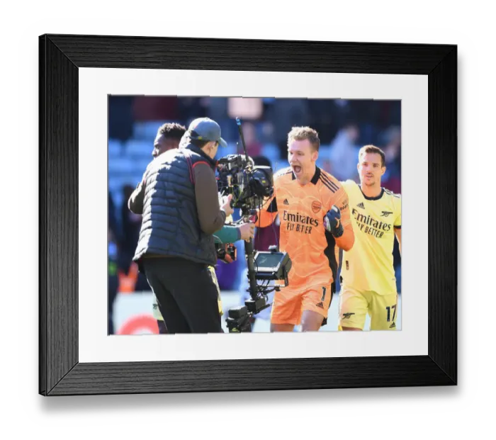 Framed Print : Leno's Triumph: Arsenal's Goalkeeper Celebrates Victory Over Aston Villa