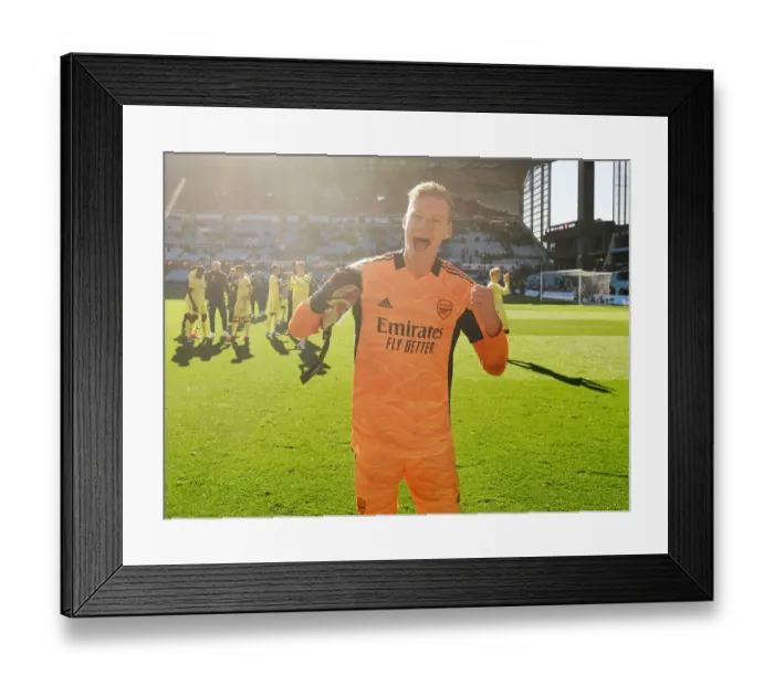 Framed Print : Arsenal's Bernd Leno Celebrates Victory Over Aston Villa in Premier League Clash Framed Print : Arsenal's Bernd Leno Celebrates Victory Over Aston Villa in Premier League Clash