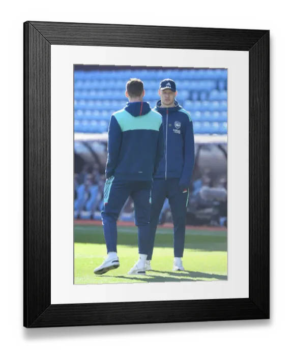 Framed Print : Arsenal Goalkeepers Warm Up Ahead of Aston Villa Clash, Premier League 2021-22