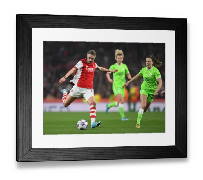 Framed Print : Arsenal's Vivianne Miedema Faces Off Against Wolfsburg's Joelle Wedemeyer in UEFA Women's Champions League Quarterfinal Framed Print : Arsenal's Vivianne Miedema Faces Off Against Wolfsburg's Joelle Wedemeyer in UEFA Women's Champions League Quarterfinal