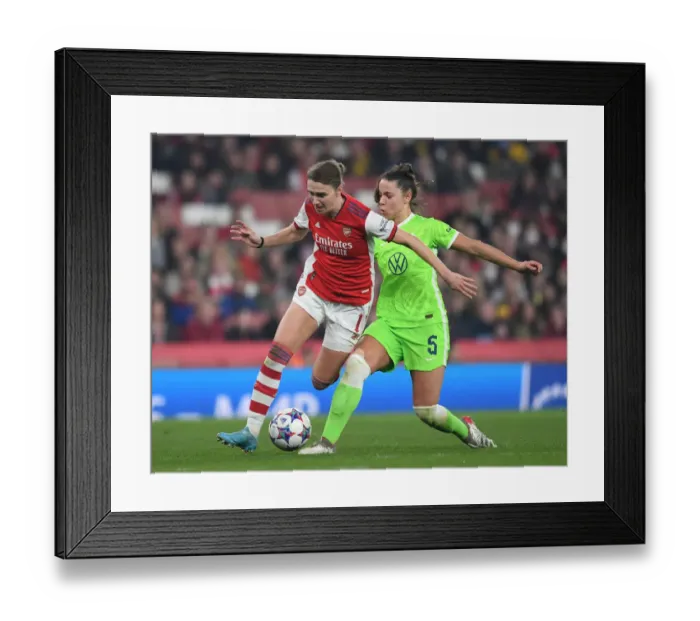 Framed Print : Miedema vs. Oberdorf: A Champions League Showdown - Arsenal Women vs. VfL Wolfsburg