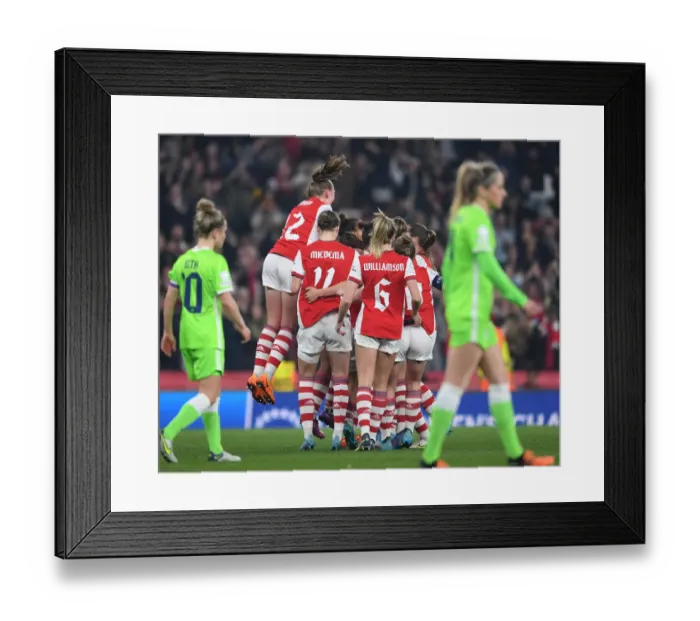 Framed Print : Arsenal Women's Historic Quarterfinal Victory: Lotte Wubben-Moy Scores the Goal Against VfL Wolfsburg Framed Print : Arsenal Women's Historic Quarterfinal Victory: Lotte Wubben-Moy Scores the Goal Against VfL Wolfsburg