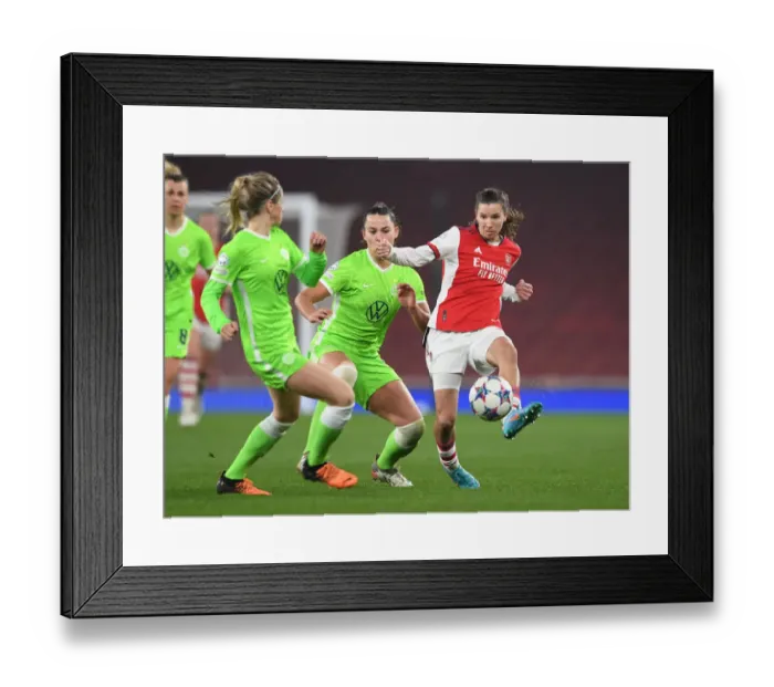 Framed Print : Battle of Stars: Tobin Heath vs. Lena Oberdorf in Arsenal Women's UEFA Champions League Clash vs. VfL Wolfsburg