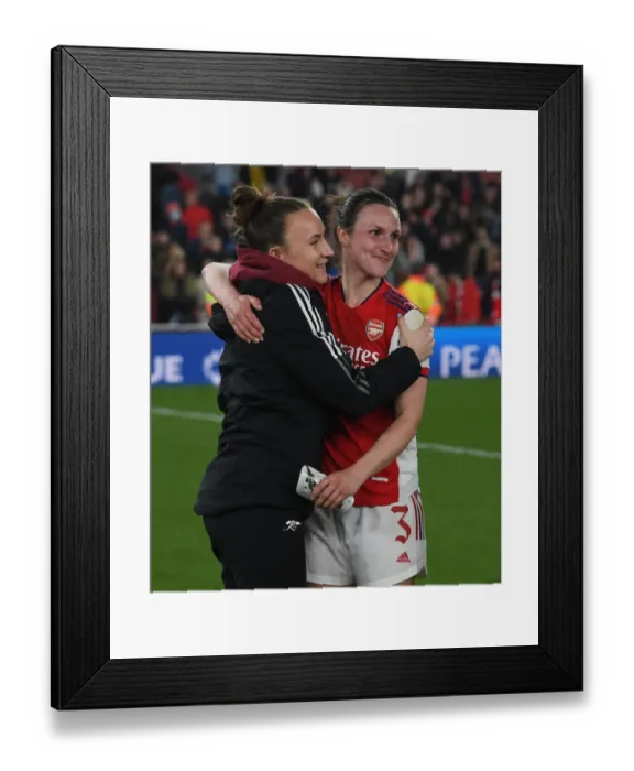 Framed Print : Arsenal Women's UEFA Champions League Triumph: A Heartwarming Moment of Victory over VfL Wolfsburg Framed Print : Arsenal Women's UEFA Champions League Triumph: A Heartwarming Moment of Victory over VfL Wolfsburg