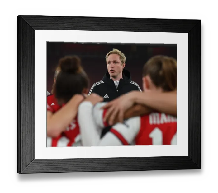 Framed Print : Arsenal Women vs VfL Wolfsburg: Jonas Eidevall Leads Quarter Final First Leg of UEFA Women's Champions League