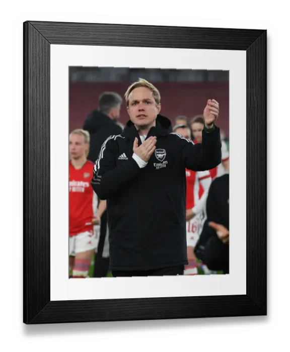 Framed Print : Jonas Eidevall Leads Arsenal Women in UEFA Champions League Quarterfinal Battle against VfL Wolfsburg