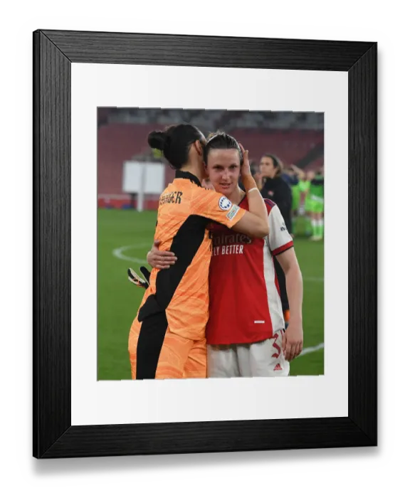 Framed Print : Triumphant Embrace: Arsenal Women's UEFA Champions League Victory