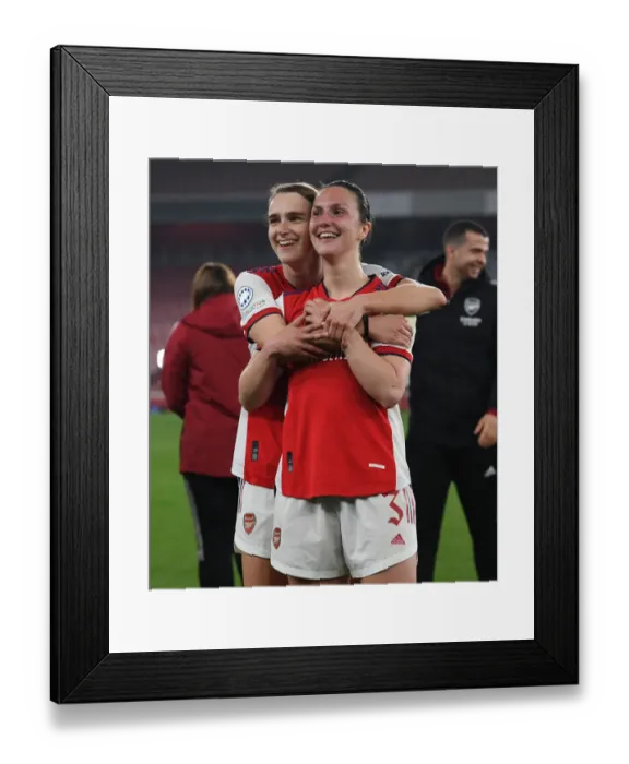 Framed Print : Arsenal Women Celebrate Quarterfinal Victory Over VfL Wolfsburg: Miedema and Wubben-Moy Embrace in Jubilation Framed Print : Arsenal Women Celebrate Quarterfinal Victory Over VfL Wolfsburg: Miedema and Wubben-Moy Embrace in Jubilation