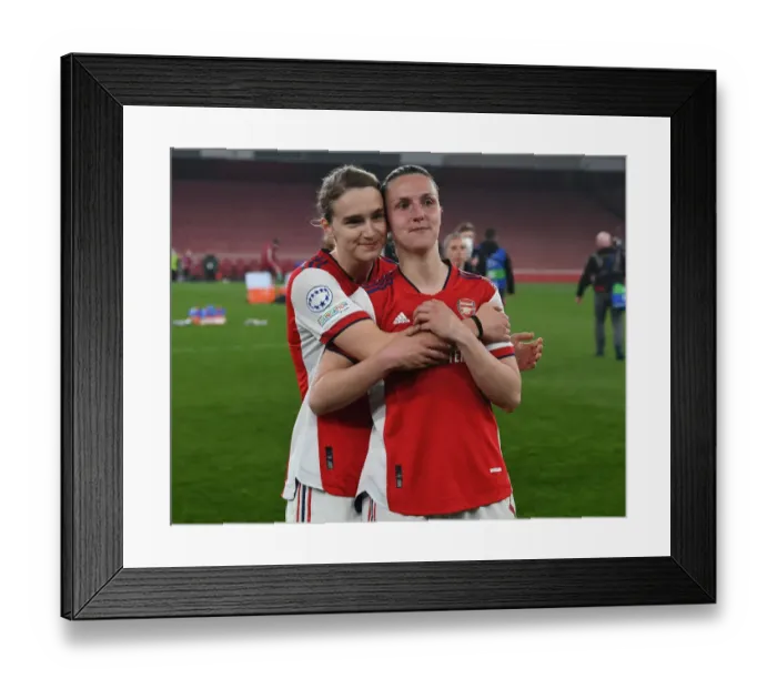 Framed Print : Arsenal Women Celebrate Quarterfinal Victory: Miedema and Wubben-Moy's Embrace of Triumph Framed Print : Arsenal Women Celebrate Quarterfinal Victory: Miedema and Wubben-Moy's Embrace of Triumph