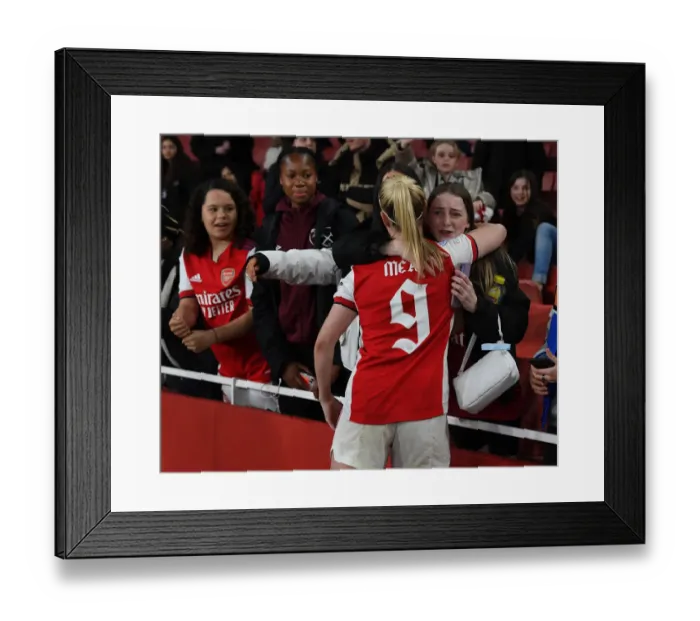 Framed Print : Arsenal Women's Champions League: Beth Mead Celebrates with Fans after Quarterfinal First Leg vs VfL Wolfsburg