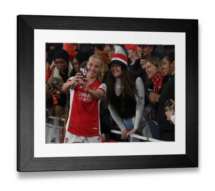 Framed Print : Arsenal Women's Champions League Quarterfinal: Beth Mead Celebrates with Fans vs. VfL Wolfsburg