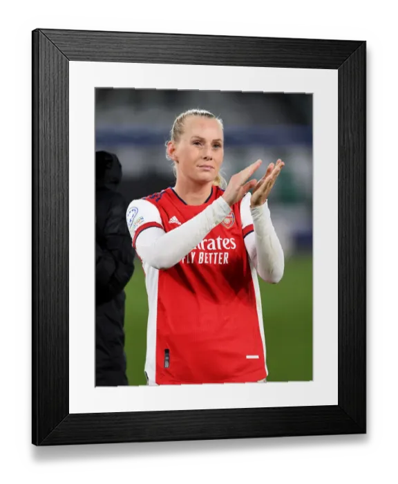 Framed Print : Arsenal Women's Champions League Quarterfinal: Stina Blackstenius Celebrates with Fans vs VfL Wolfsburg