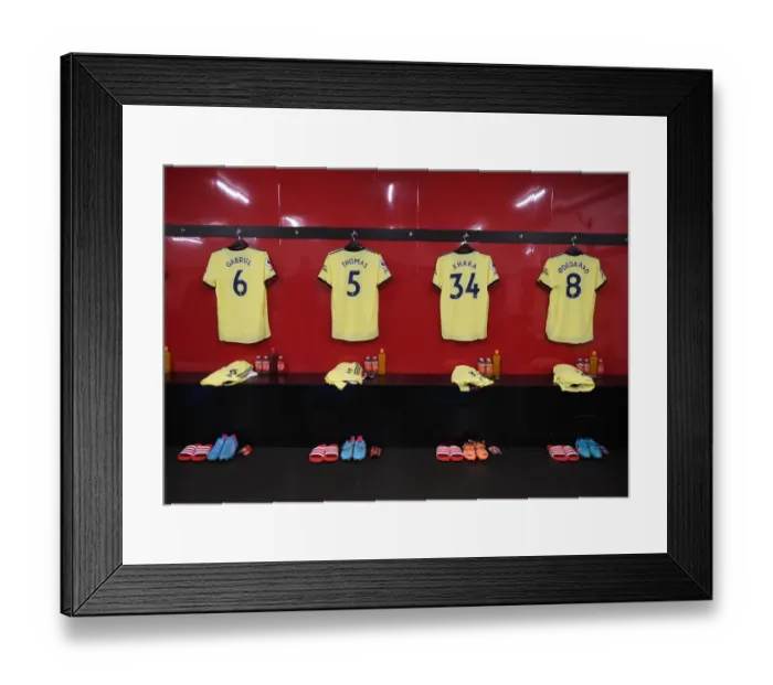 Framed Print : Arsenal Players Shirts in Changing Room Before Crystal Palace Match, 2021-22 Premier League Framed Print : Arsenal Players Shirts in Changing Room Before Crystal Palace Match, 2021-22 Premier League