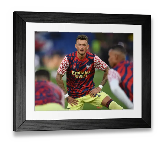 Framed Print : Ben White's Intense Focus: Arsenal Defender's Pre-Match Preparation Before Crystal Palace Clash