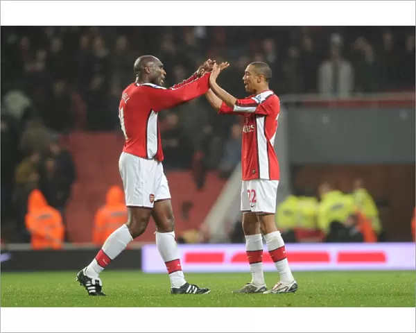 Sol Campbell and Gael Clichy (Arsenal). Arsenal 2: 0 West Ham United, Barclays Premeir League