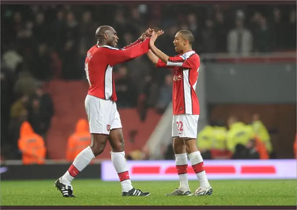 Sol Campbell and Gael Clichy (Arsenal). Arsenal 2: 0 West Ham United, Barclays Premeir League