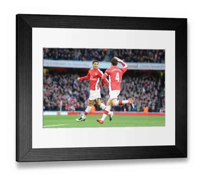 Framed Print : Denilson shoots celebrates scoring the 1st Arsenal goal with Cesc Fabregas