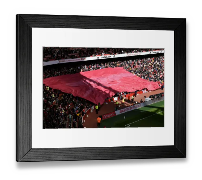 Framed Print : Arsenal Fans Unite: Cannon Banner at Emirates Stadium vs Brighton & Hove Albion (Premier League 2021-22)