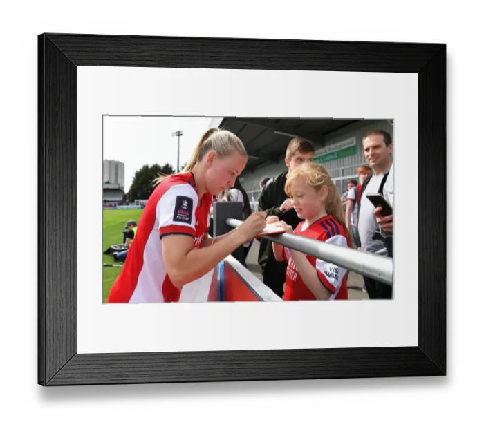 Framed Print : Arsenal's Beth Mead Greets Fans with Autographs After FA Cup Semi-Final Victory Framed Print : Arsenal's Beth Mead Greets Fans with Autographs After FA Cup Semi-Final Victory